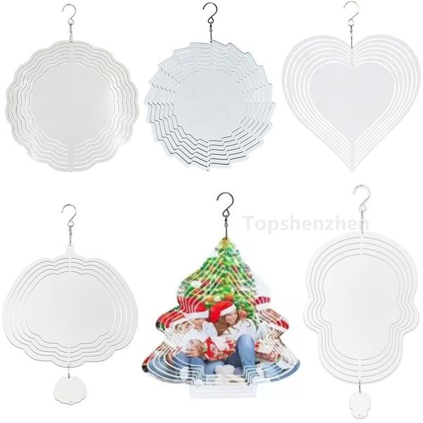 Decoração 10 polegadas 8 polegadas sublimação vento spinner suspensão em branco pintura de metal 3d ornamento de alumínio dupla face impressão diy presentes de festa de natal dia das bruxas