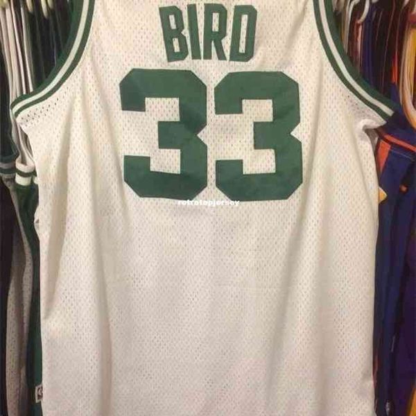 Larry Bird atacado 33# anúncios Men Men Pierce T-Gest costurou camisas de basquete