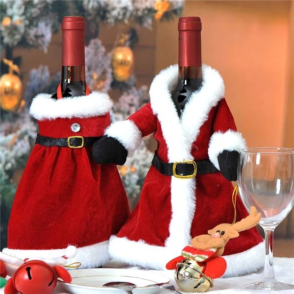 Set creativo di bottiglie di vino di Natale Abito in velluto dorato Borsa per bottiglia di vino Decorazione per la tavola di Natale e Capodanno