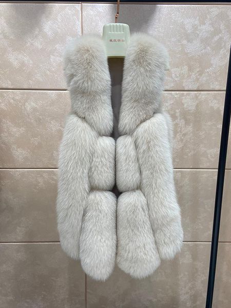 Kadın Kürk Faux 2022 Varış Kızının Beyaz Gerçek Orta Yelek Fluffy Tam Pelt Koyu Gri Gilet Gerçek koyun derisi deri ceket