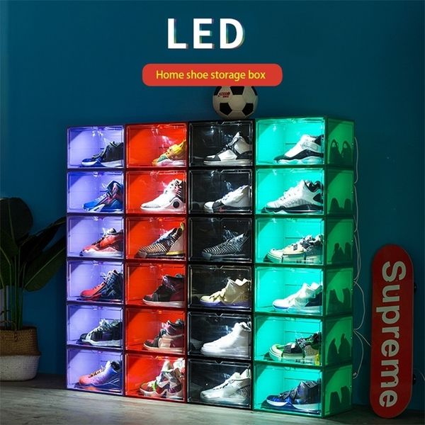 Prodotto Scatola per scarpe in acrilico con luci Led AJ Sneaker Storage in plastica con controllo vocale 220818