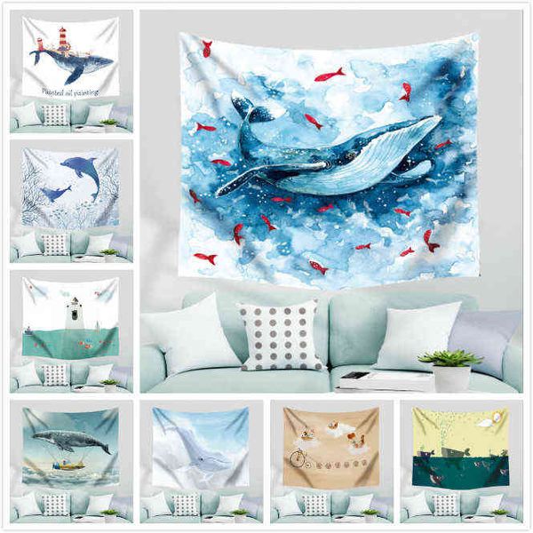Deniz hayvan fantezi suluboya boyama halı oturma odası yatak odası dekorasyon arka plan asma anime j220804