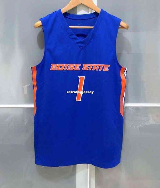 A buon mercato all'ingrosso Boise State Broncos # 1 Mens Basketball Game Jersey Blue T-shirt Vest cucita maglia da basket maglia maglia