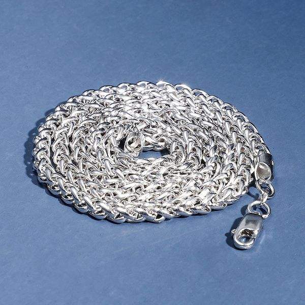 Zincirler Sterling Gümüş Spiga Plait Zincir Kolye 4mm Keel Halat Erkek Kadın Mücevher Aksesuarlar