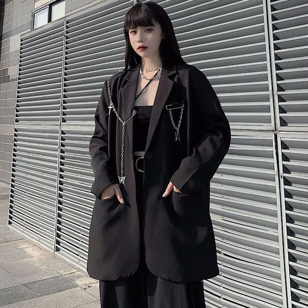 Harajuku Осенние женские куртки Черный негабаритный готический панк -хип -хоп твердый винтажный пиджак шика