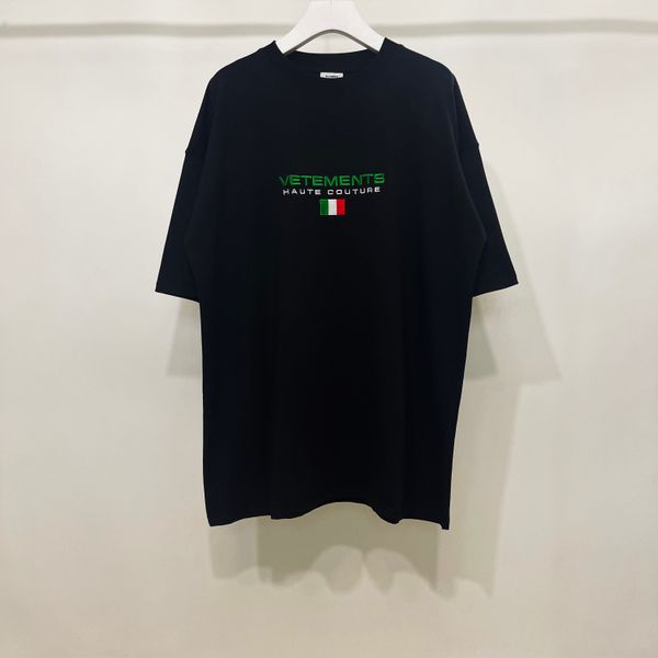 VETEMENTS T-Shirt mit Flagge und Buchstaben-Logo, kurzärmelig, lockerer Rundhalsausschnitt, Baumwolle, für Herren und Damen, lässiges T-Shirt