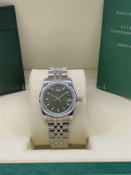 3 Novos relógios de estilo 31mm Green Dail Diamond Bezel Automatic Ladies Watch Women's Women's Presidente 218239 em ouro branco com caixa original de aço inoxidável