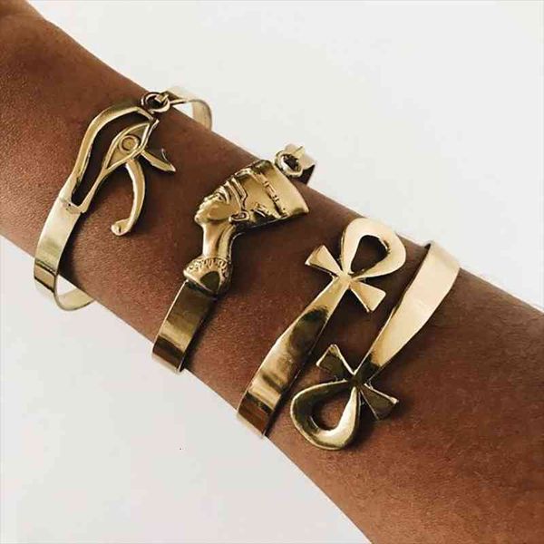 Armreifende Designer ägyptische Böse Eye Armband Armreifen Männer Vintage Edelstahlkreuz Nefertiti für Frauen Gothic Schmuck Geschenk