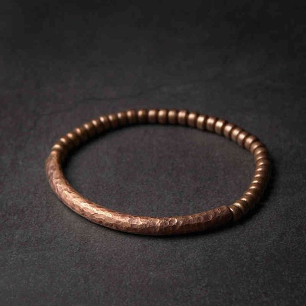 Designer de pulseira artesanal martelada pura pulseira de cobre vintage Vintage Oxidado Rock Style Metal Jóias unissex para homens Mulheres