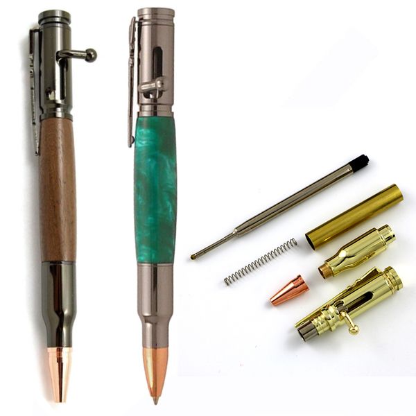 Kit di penne Bolt Action in metallo per pistola fai-da-te Penne a sfera con clip per fucile a pallottola in ottone massiccio antico Tornitura del legno fai-da-te Regali personalizzati per uomo Parti incompiute Kit di tornitura