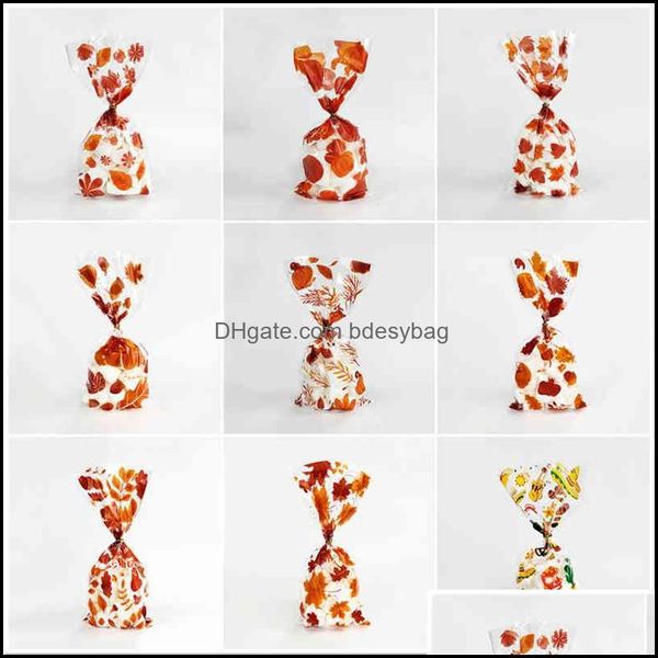 Confezione regalo 25 pezzi 100 pezzi sacchetti di plastica trasparenti biscotti di caramelle a foglia di Halloween per decorazioni per feste forniture consegna di goccia 202 Bdesybag Dhuvw