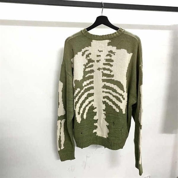 Kapital Green Lief Skeleton Bone Printing Свитер Мужчина Женщина хорошего качества на высоком ущербе отверстие винтаж 1 1 вязание 220817