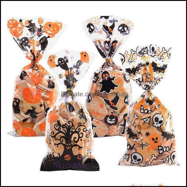 GRESTO GREST 25pc Clear Celophane Bag Saco de Halloween Decora￧￣o de festas Truque ou sacos de tratamento Bat Witch Spider Plastic Candy Bdesybag DHLTS