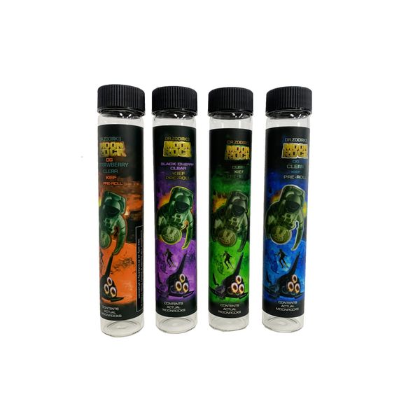 4 gusti DR.ZOOIRKS Moon Rock Clear kIEF Confezione in tubo di vetro smussato collegato pre-roll con COPERCHI neri Contenitore con giunto da 1 grammo