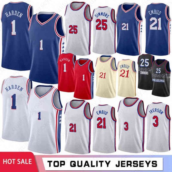 JAM Throwback 1 Harden Männer Vintage Jersey Joel 21 Embiid Ben 25 Simmons Männer Basketball Jerseys Allen 3 Iverson Julius 6 Erving Herren S