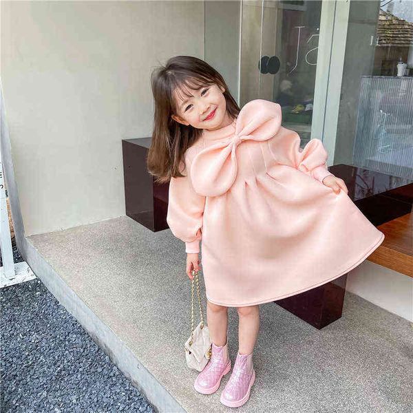 Abito invernale per bambina manica lunga colore rosa abito da principessa dal design unico con fiocco abito dolce per bambini per bambina Y220819