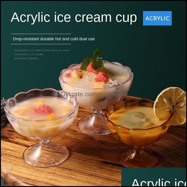 Utens￭lios de jantar conjuntos de acr￭lico Sce Cream Cup Suco transparente Salada de tigela pl￡stica Placa criativa Placa de frutas Acess￳rias de cozimento Drop mxhome dhite