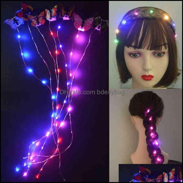 Ghirlande di fiori decorativi Fai da te Stringa di luce a LED Bagliore Lampeggia Strumento per lo styling dei capelli Braider Regalo Trecce di tessuto Festa di compleanno per ragazza Bdesybag Dhfcw