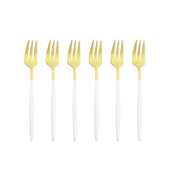 Conjuntos de utensílios de jantar 6pcs Definir garfo de frutas douradas branco pequeno sobremesa de aço inoxidável garfks para lanches de lanches de bolo weardinnerware