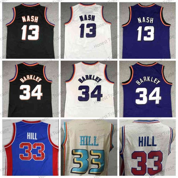 Retro13 Steve Grant 33 Hill Nash Dennis Charles Rodman Jersey Black Blue Vintage Mn Mens Basketbol Formaları Yaz Sporları