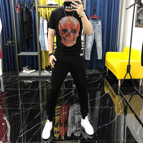 T-shirt masculino de trajes de pântanos de Nen Size Size Fit in Stock Jogger Black 5xl Skull Diamond Diamond Desenhos de mangas curtas