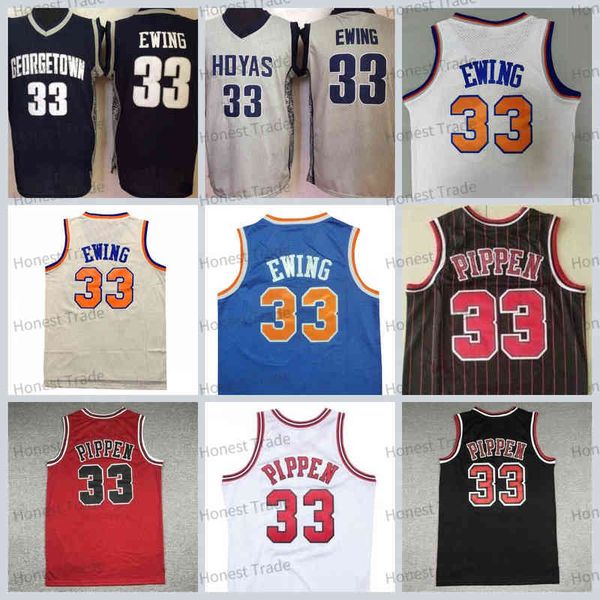 NCAA Georgetown College Hoyas Navy 33 Patrick Ewing Maglia da basket retrò da uomo rosso Scottie Pippen nero bianco cucito Vintag di buona qualità