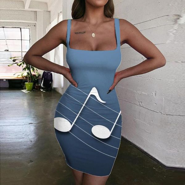 Abiti casual Giyu Music Women Party Vestido Sexy Note Bodycon Dress Harajuku 3d Print Abbigliamento donna Mini Evening Beach BeachCasual