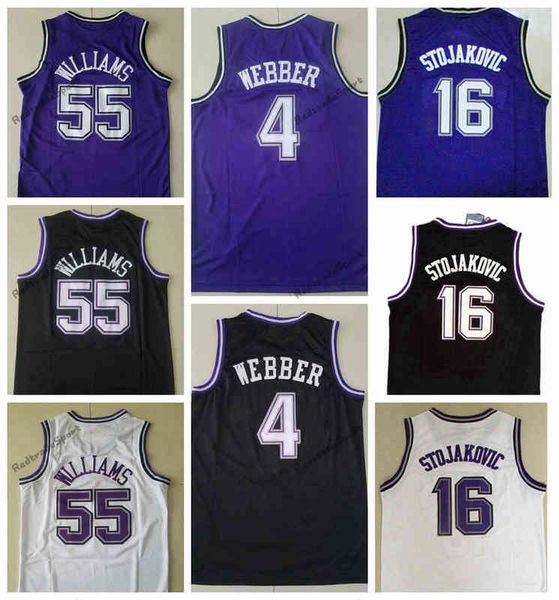 Mens 1998-99 vintage 55 CHOLOCOMENTO BRANCO JASON WILLIAMS JERSEYS 4 CHIRS Webber 16 Peja Stojakovic Purple Black Stitched Shirts S-X