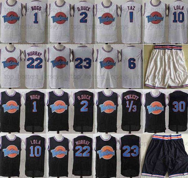 Space Jam Jersey 6 Film Tune Squad Looney 1 Bugs Daffy Duck Bill Murray Lola Bunny Taz Tweety Michael NCAA Basketball Shorts Black White Je