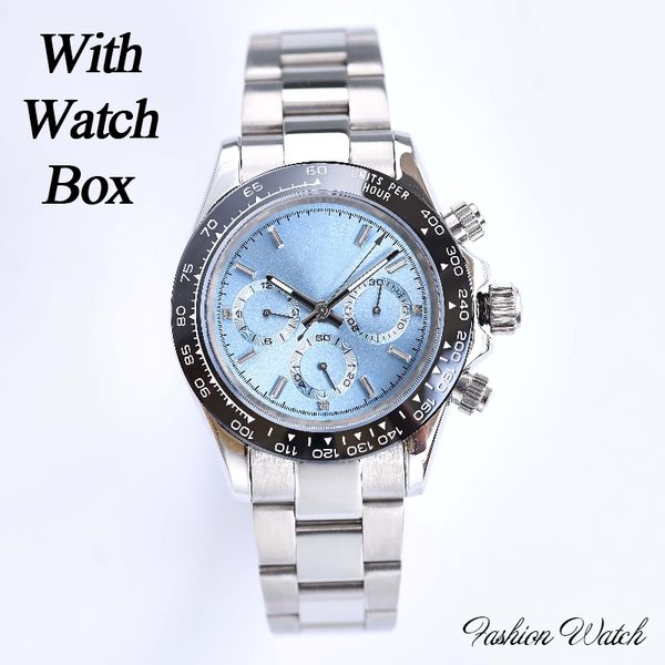 Clássico pó azul Dial Girl Lady Relógios Mecânico Automático Mens Relógio À Prova D 'Água Relógios De Pulso De Aço Inoxidável Safira Cronógrafo Luminoso Com Caixa De Relógio