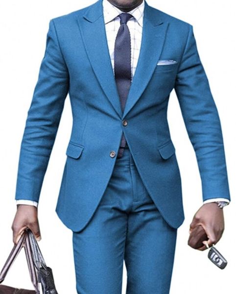 Brand New Royal Blu / Grigio Chiaro Smoking Dello Sposo Picco Risvolto Slim Fit Uomo Abito Da Sposa Moda Picco Risvolto Uomo Blazer Prom Cena / Darty Giacca Pantaloni Cravatta 8