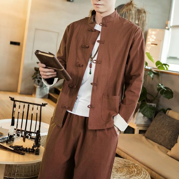Estilo chinês Autumn Winter Tang Suit Jacket Men's Men Style Kimono Plus Size Size Hanfu Men's Top Pants Duas Peças Conjunto 220819