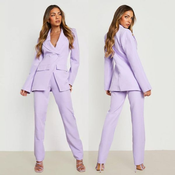 Lilás femininas ternos de lapela de lapela smokings smokings duplo feminino feminino feminino feminino fit slim noite blazers formais 2 peças conjuntos de jaqueta e calça