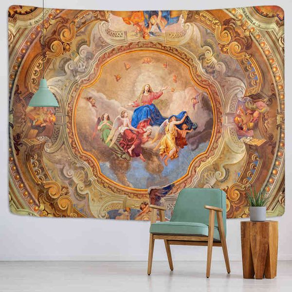 Christus-Jesus-Teppich, Wandbehang, künstlerischer Polyesterstoff, Landhaus-Wohnheim-Kunst, Heimdekoration, braun, J220804