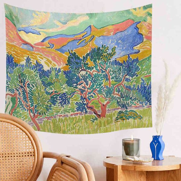 Art Mountain Teppich Wandbehang Psychedelic Hippie Henri Matisse Wandteppiche Home Decor Bohemian Schlafsaal J220804