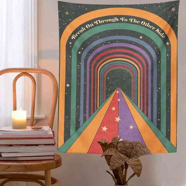 Vintage Regenbogen Türen Tapisserie Böhmische Wandbehang Kunst Dekor Hippie Ästhetische Zimmer Tarot Karten ation Wandbild J220804