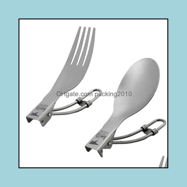 Ужинать наборы посуды Keith Outdoor Titanium складной ложки Spork News Fork Hander Set Cam Cutlery Kit Kitchen Dableware Packing2010 DHDJX