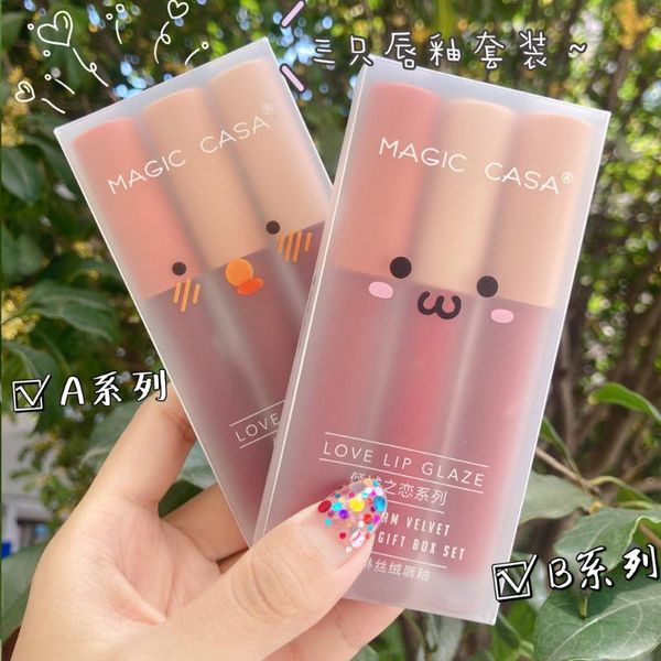 Lipgloss Magic Casa Red Same Three Sticks Glaze Lipstick Matte Velvet Xue Sheng Kuan Suit ist nicht leicht zu entfernen MH88Lip