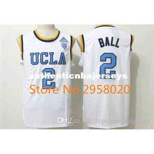 Дешевая индивидуальная UCLA Bruins #2 Lonzo Ball White Blue Stuthed College University Basketball Jersey