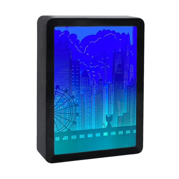 Night Lights Light 3D Paper Carving Urban Picture Frame 11 Style USB Powered Art Decoration Regali di compleanno Camera da letto della ragazzaNotte