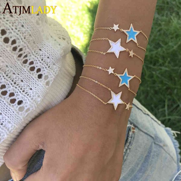 Designer 2021 Pulseira Chain Bracelet para mulheres Presente Girl Christmas CZ Pavimented Moon Star ouro cheio de jóias encantadoras