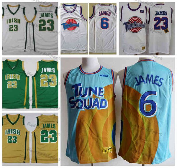 Mens St. Vincent Mary Mary High School Irish LeBron James Jerseys Basquete #23 Esquadrão de música Stitched Looney Monstars Space Jam DNA Jersey