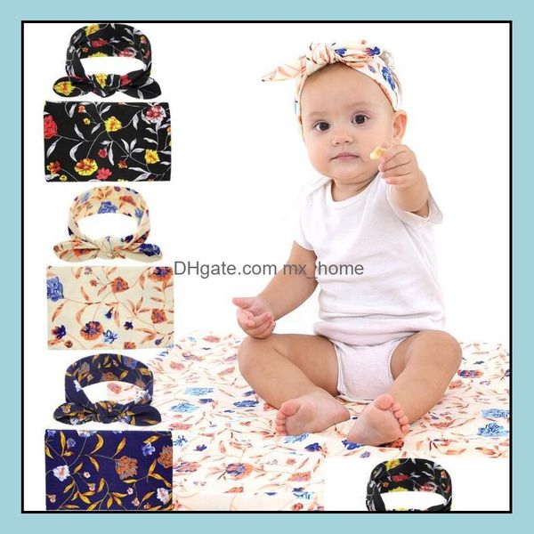 Decken Pucken Europa Baby Florals Pucktuch Decke Wickel Kinderzimmer Bettwäsche Frottee Säugling gewickelt Tuch mit Headba Mxhome Dhypd