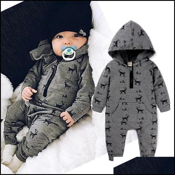 Strampler Frühling Herbst Infant Baby Jungen Cartoon Elch Kinder Kind Babys Mit Kapuze Onesies Klettern Kleidung Mxhome Drop Lieferung 2021 Ba Mxhome Dhdt5