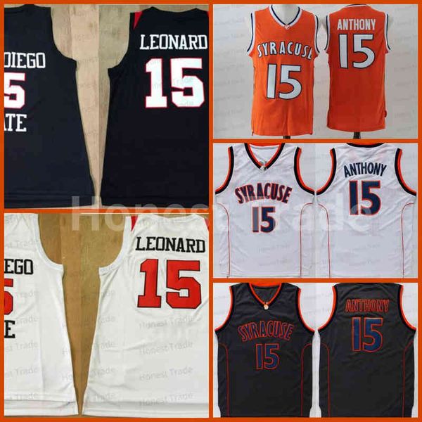 NCAA San Diego State #15 Kawhi Leonard Trikot Syracuse Orange 15 Camerlo Anthony College Basketballtrikots tragen Schwarz Weiß University Bask