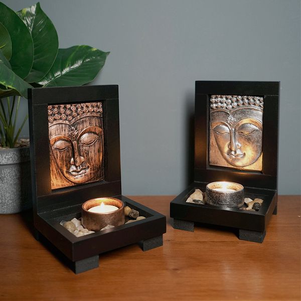 Titulares de vela Buda estátua Candlestick Sudeste Asiático Estilo Zen Spa Salão de Beleza Decorativa Mesa de Areia Candelabracandle CCandle