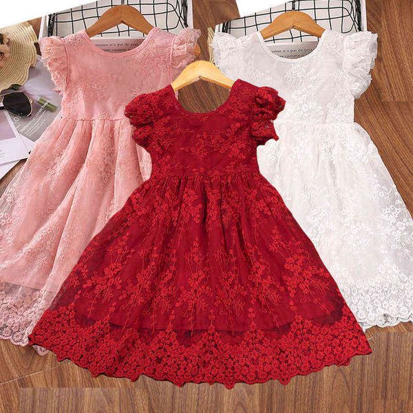 2022 Vestidos de verão de renda para meninas impressas completas malha bordada nobre meninas vestidos de aniversário vestidos de aniversário roupas y220819