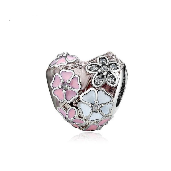 Caixa as pulseiras Pandora 20pcs Cherry Blossom Magnolia Flor Silver Charms Badlang Charm de miçangas para jóias de colar de esterlina europeia por atacado DIY