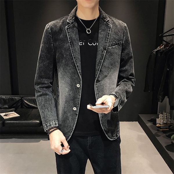 Spring Autumn Men Menim Suit Jackets Casual Color Solid Lapeel Jaqueta de jeans de trespassado Slim Fit Outwear M 3xl 220819