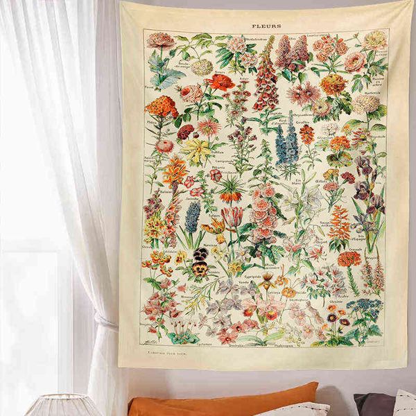 Tappeto a fungo vintage appeso a parete Stampa botanica Illustrazione floreale Sea Life Art Tapestry Decor Home J220804